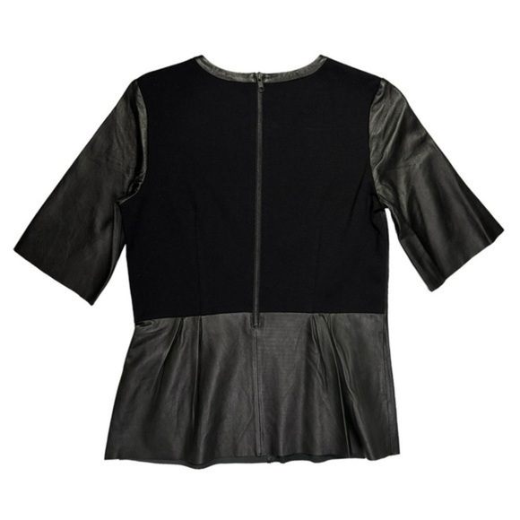 Trouve Tops - TROUVE ✘ Leather Shell Peplum Top Pleated Half Sleeve Cropped Zip Stretch Black